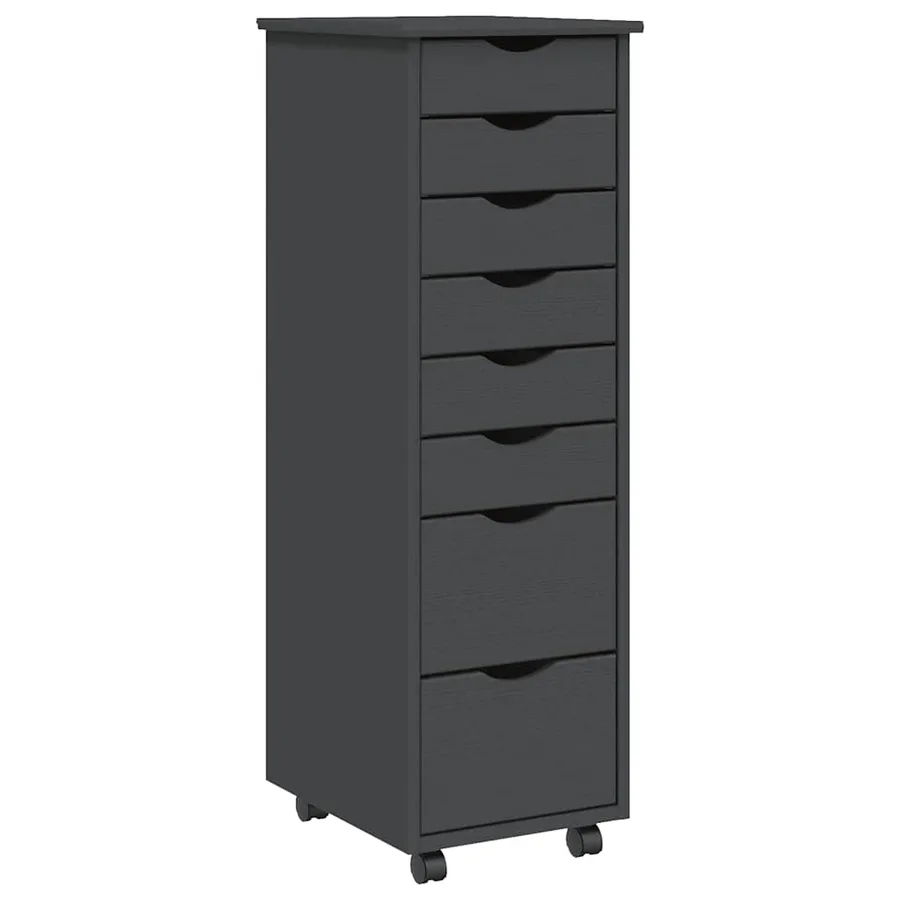 Armoire roulante avec tiroirs MOSS gris bois de pin solide - 2