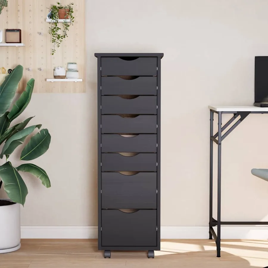 Armoire roulante avec tiroirs MOSS gris bois de pin solide - 3