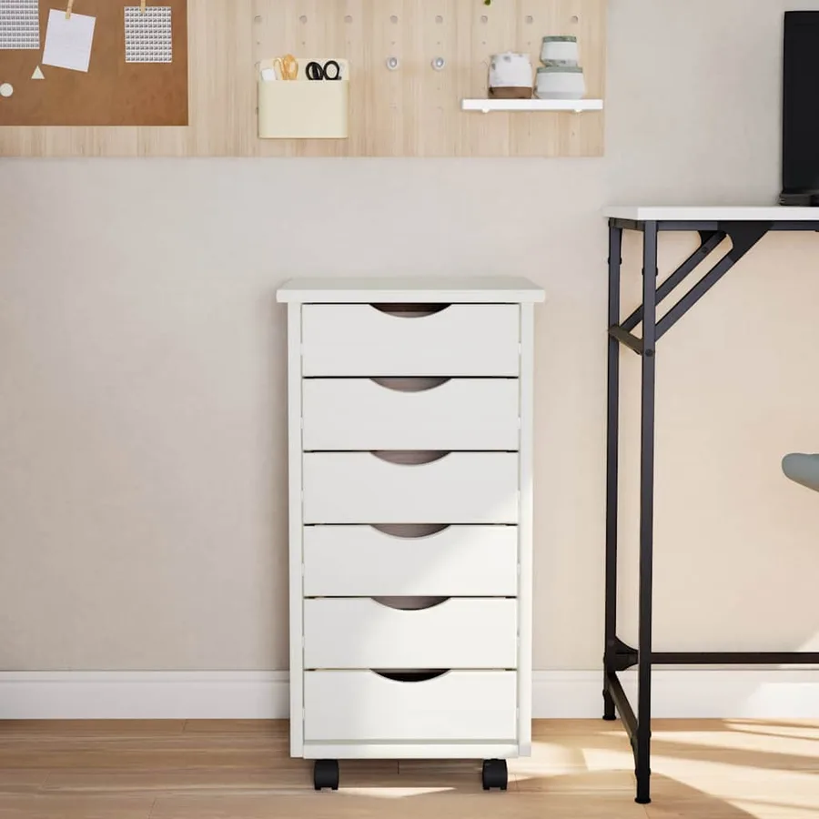 Armoire roulante avec tiroirs MOSS blanc bois de pin solide - 3