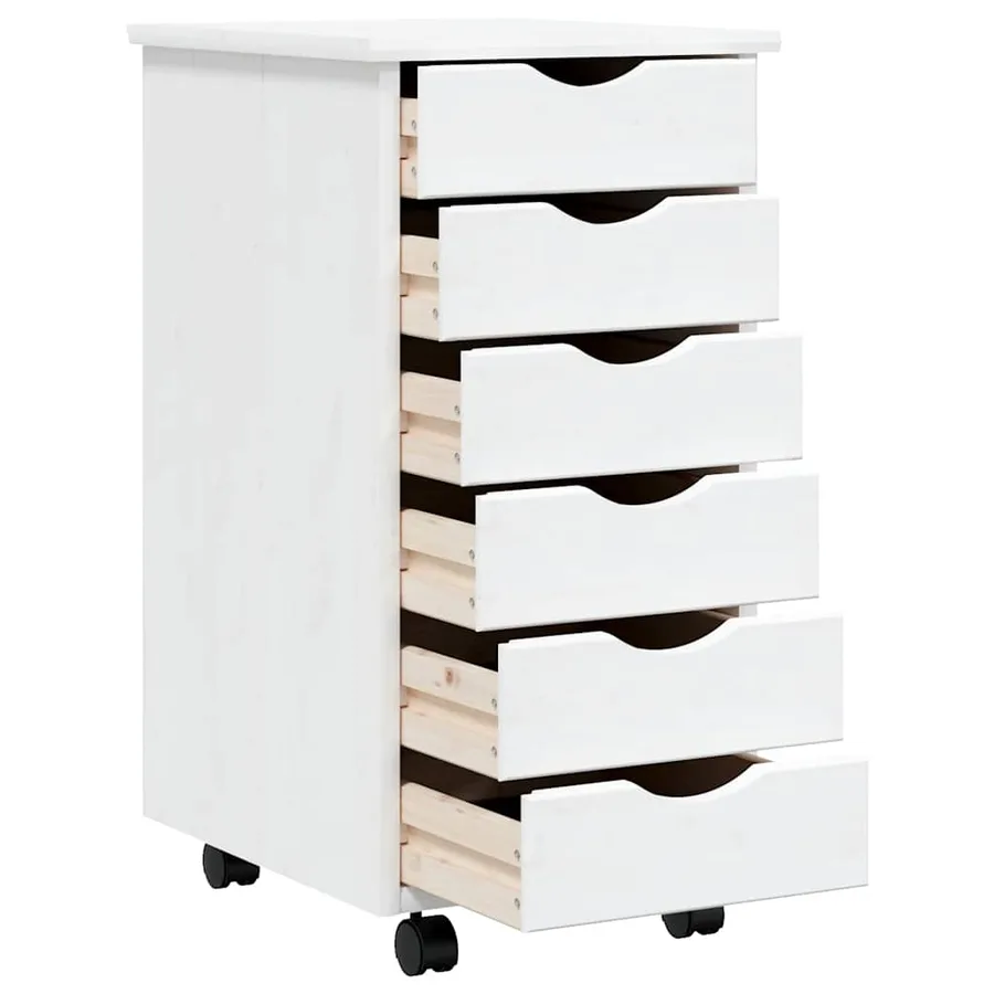 Armoire roulante avec tiroirs MOSS blanc bois de pin solide - 4