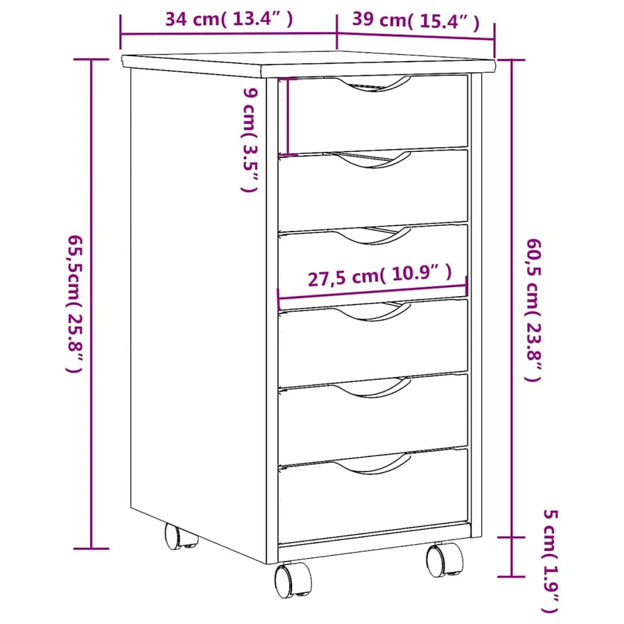 Armoire roulante avec tiroirs MOSS blanc bois de pin solide - 8