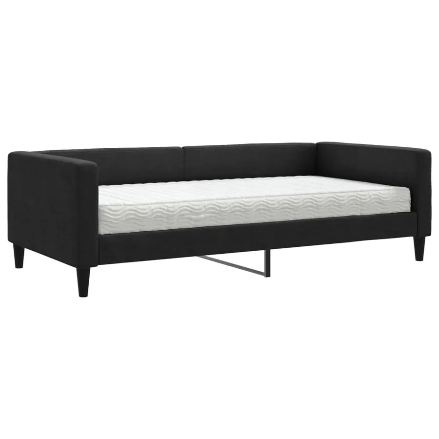 Lit de jour avec matelas noir 100x200 cm tissu - 2