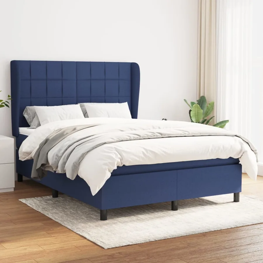 Sommier à lattes de lit avec matelas Bleu 140x200 cm Tissu