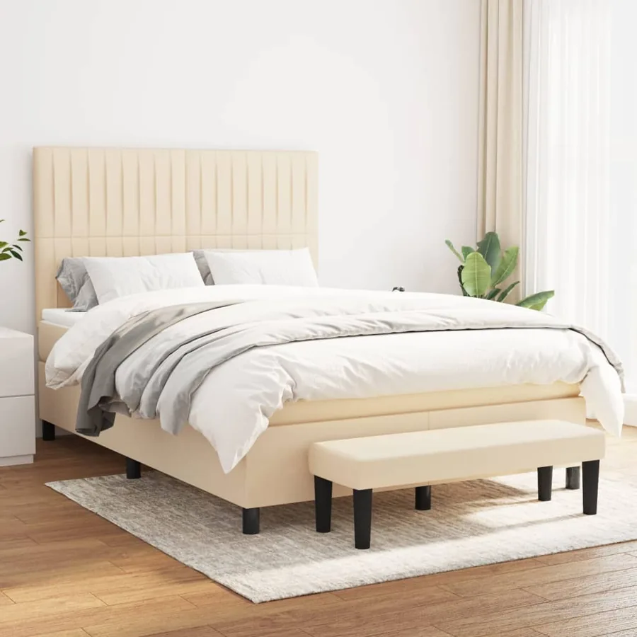Sommier à lattes de lit avec matelas Crème 140x200 cm Tissu