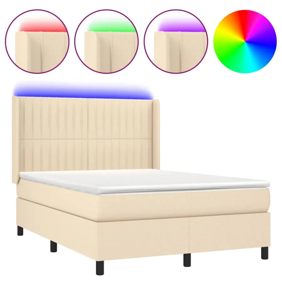 Sommier à lattes de lit matelas et LED Crème 140x200 cm Tissu - 2