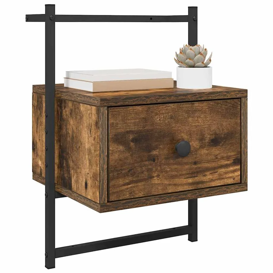 Table de chevet murale chêne fumé 35x30x51 cm cm - 4