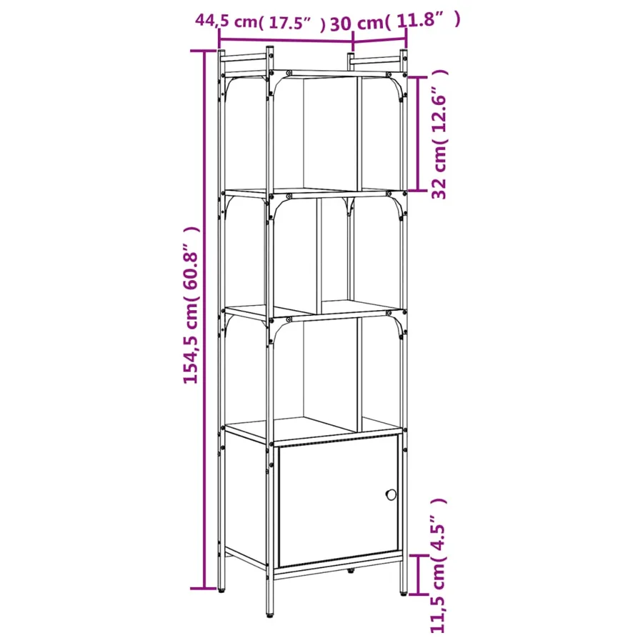 Bibliothèque avec porte chêne fumé 44,5x30x154,5 cm - 10