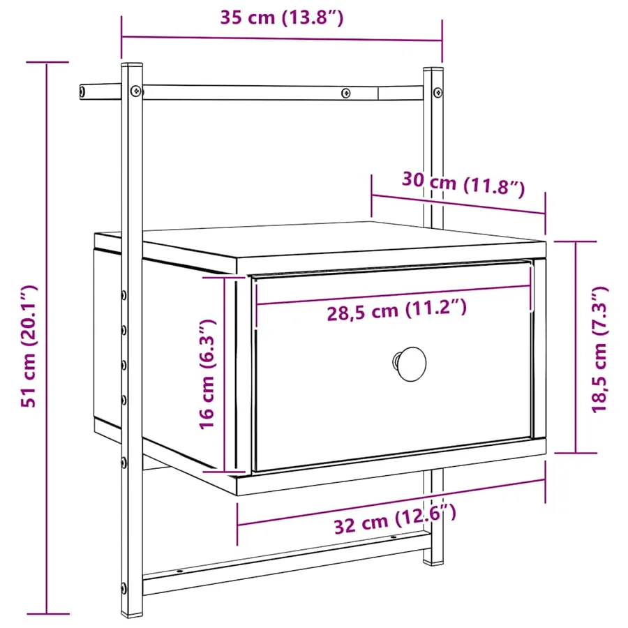 Table de chevet murale chêne sonoma 35x30x51 cm - 11
