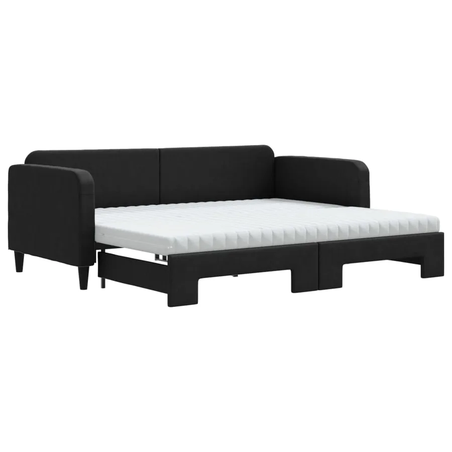 Lit de jour avec gigogne et matelas noir 90x200 cm tissu - 2