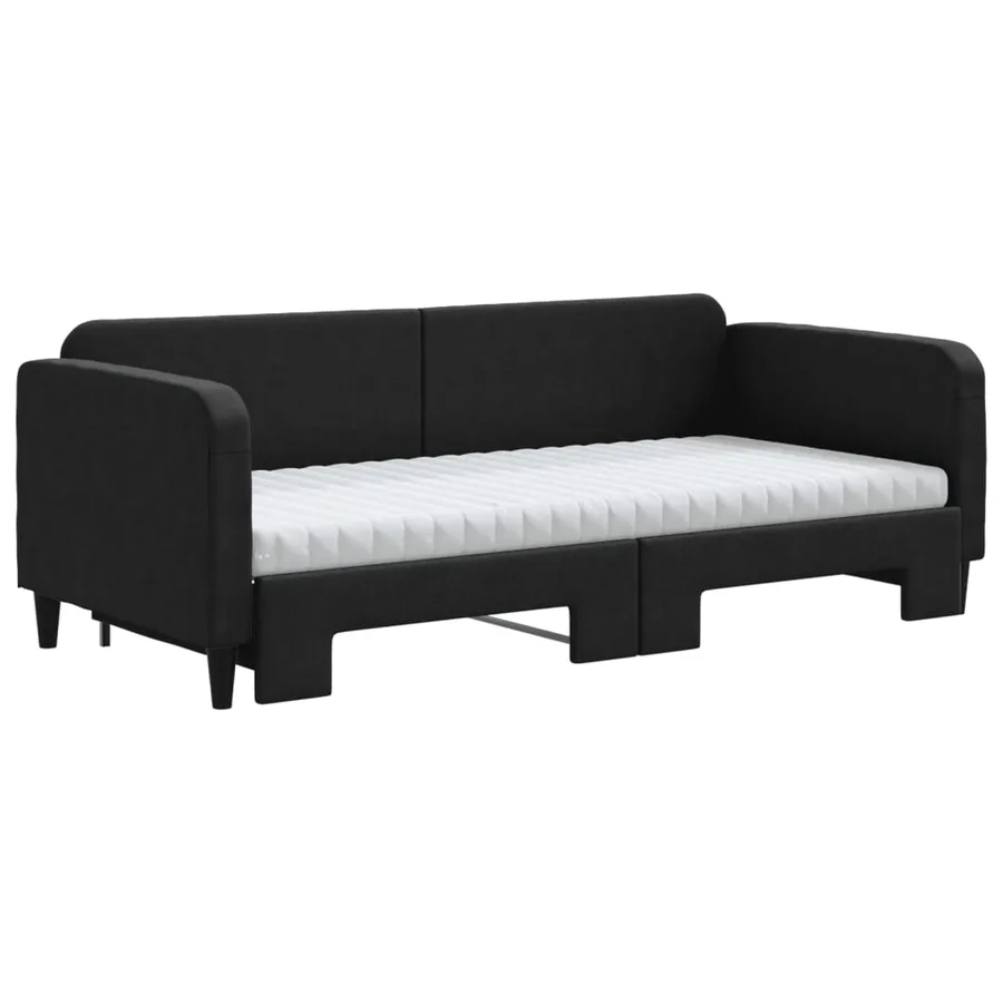 Lit de jour avec gigogne et matelas noir 90x200 cm tissu - 3