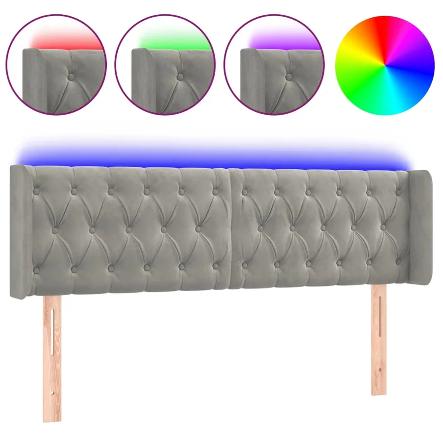 Tête de lit à LED Gris clair 163x16x78/88 cm Velours - 2