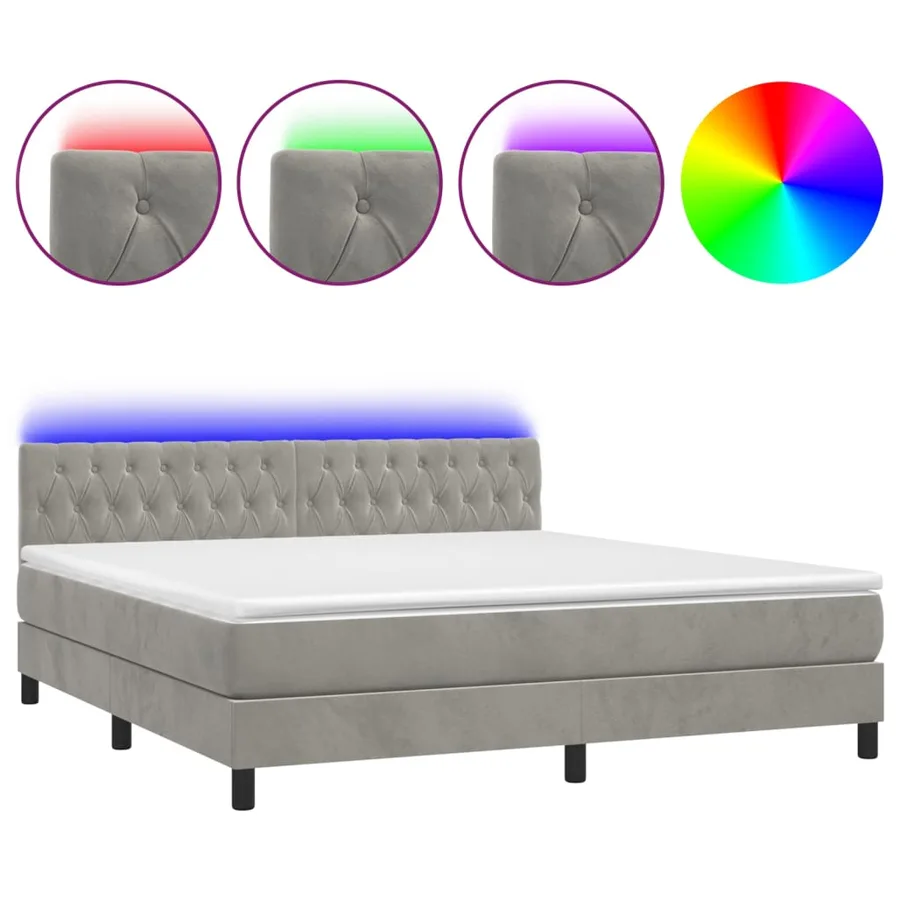 Sommier à lattes de lit avec matelas LED Gris clair 160x200 cm - 2