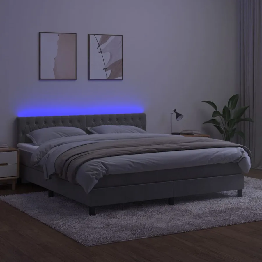 Sommier à lattes de lit avec matelas LED Gris clair 160x200 cm - 4