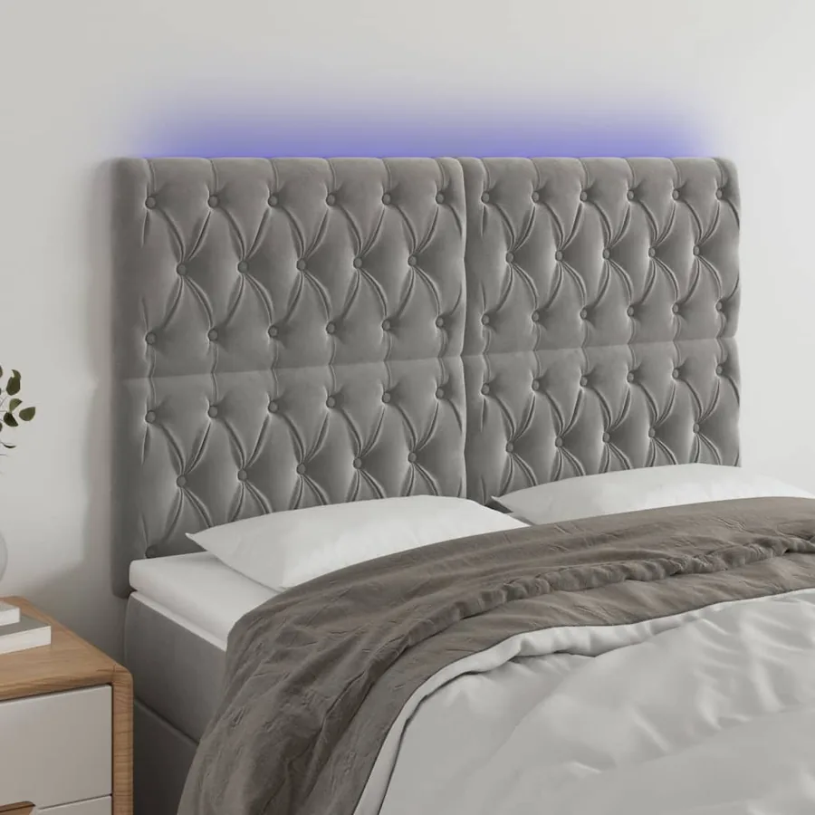 Tête de lit à LED Gris clair 160x7x118/128 cm Velours