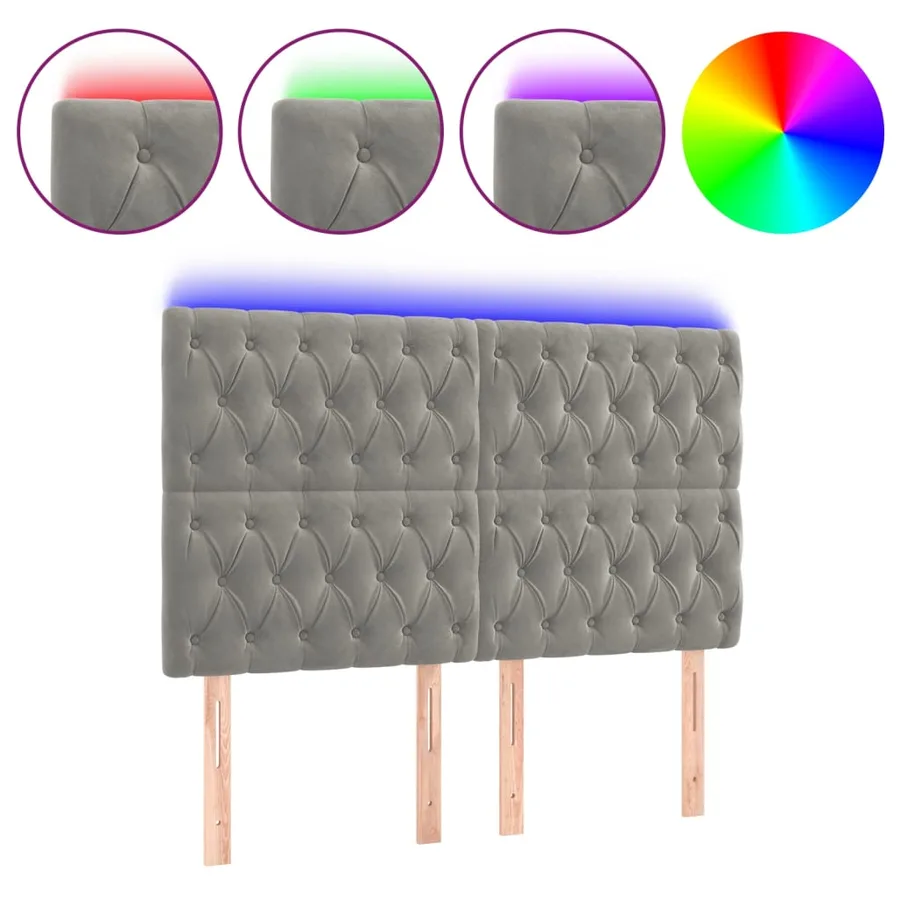 Tête de lit à LED Gris clair 160x7x118/128 cm Velours - 2
