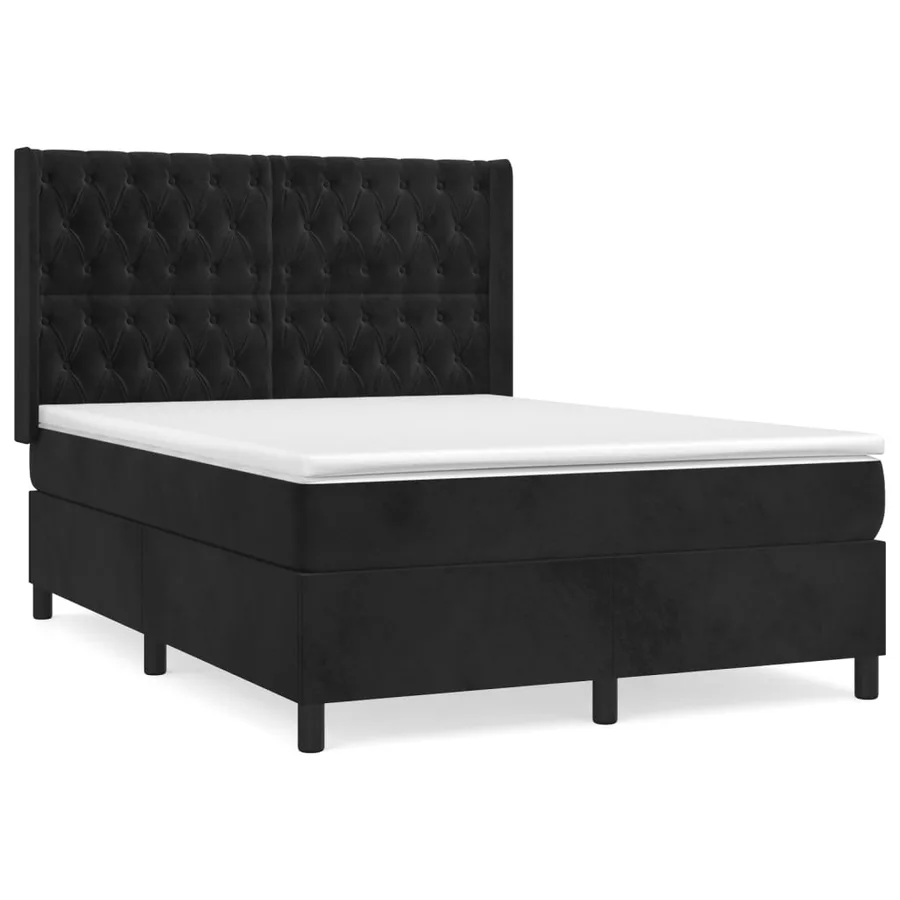 Sommier à lattes de lit avec matelas Noir 140x200 cm Velours - 2
