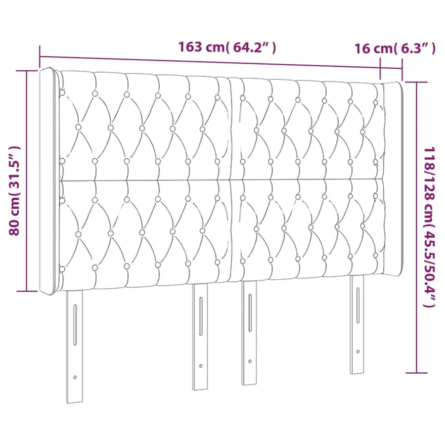 Tête de lit à LED Gris clair 163x16x118/128 cm Tissu - 6