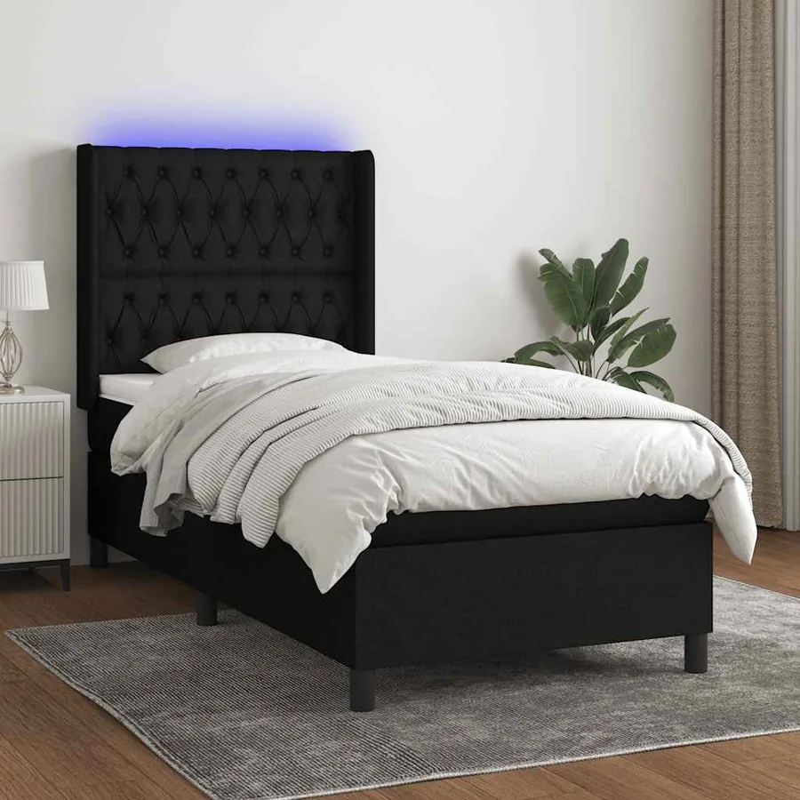 Sommier à lattes de lit matelas et LED Noir 80x200cm Tissu