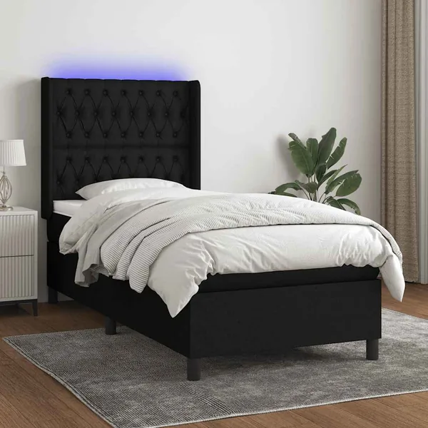 Sommier à lattes de lit matelas et LED Noir 80x200cm Tissu