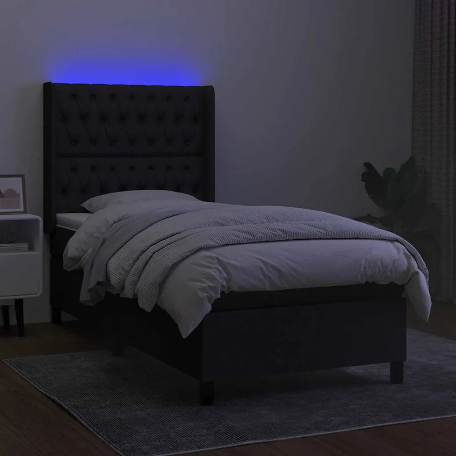 Sommier à lattes de lit matelas et LED Noir 80x200cm Tissu - 3