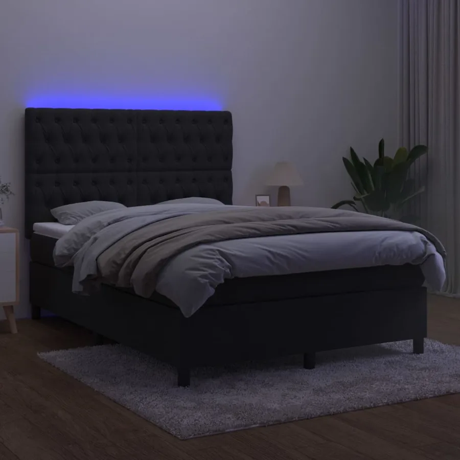 Sommier à lattes de lit matelas et LED Noir 140x190 cm Velours - 4
