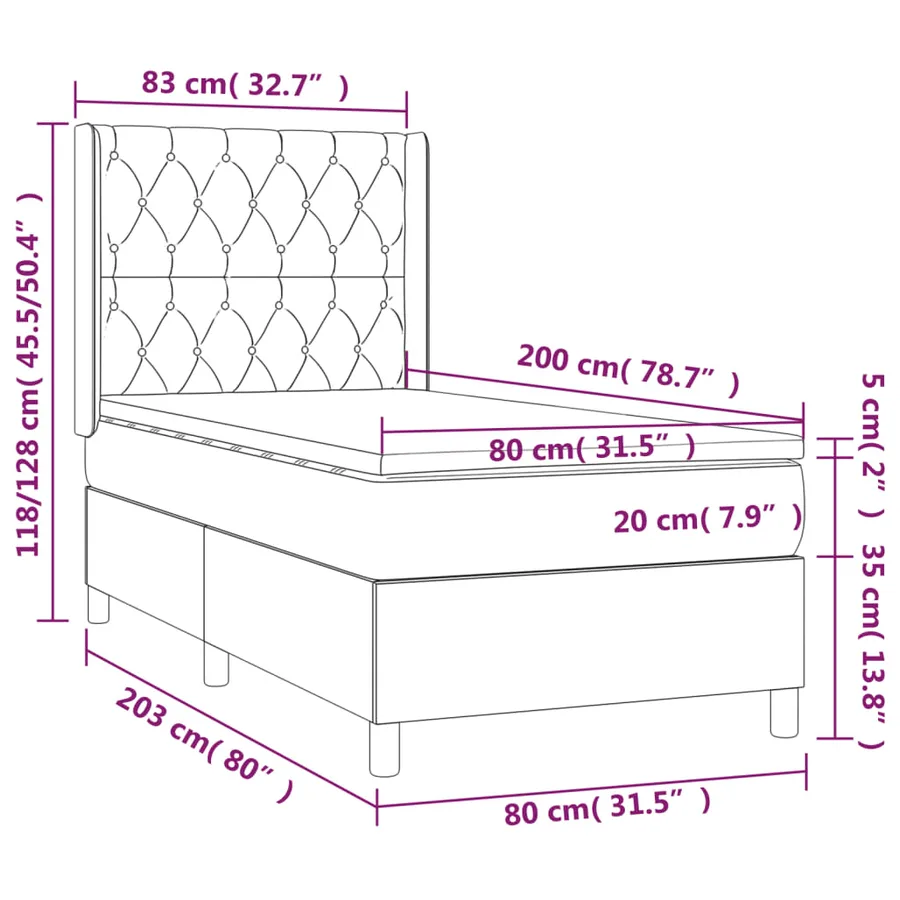 Sommier à lattes de lit matelas LED Gris clair 80x200cm Velours - 8