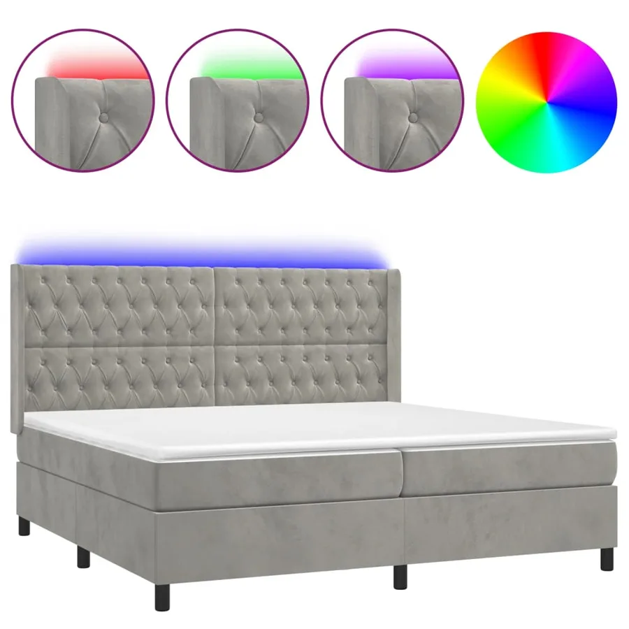 Sommier à lattes de lit matelas et LED Gris clair 200x200 cm - 2