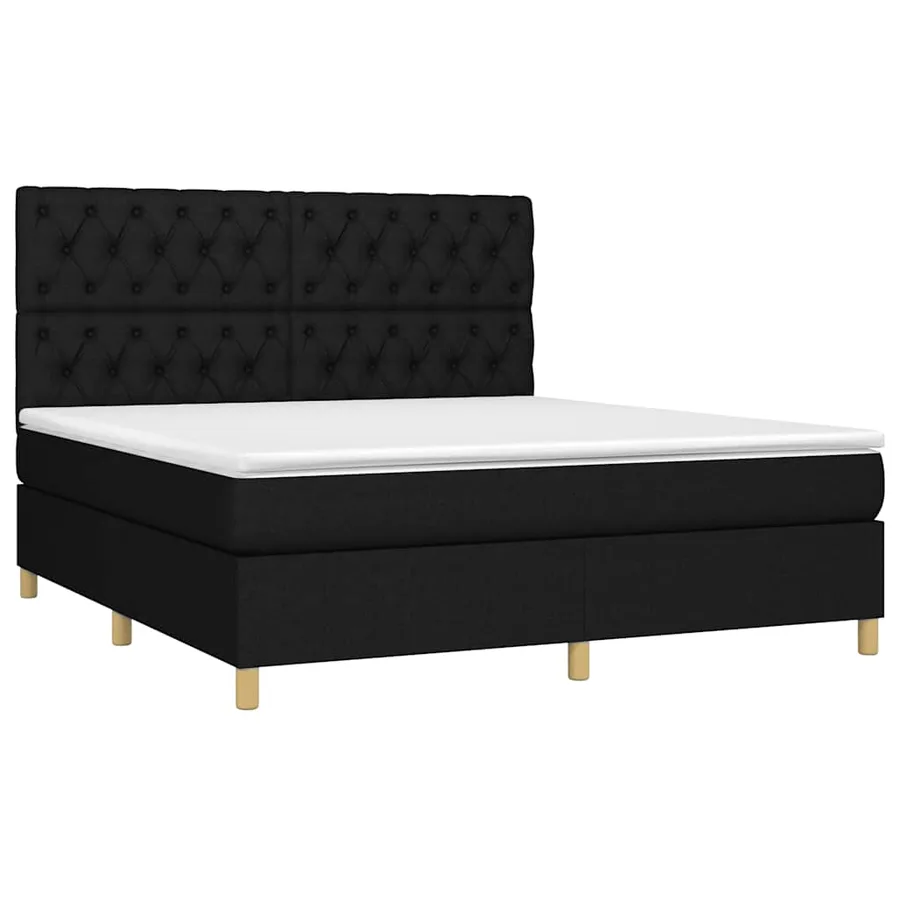 Sommier à lattes de lit et matelas et LED Noir 160x200 cm Tissu - 3