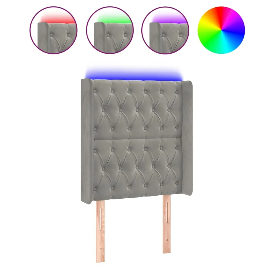 Tête de lit à LED Gris clair 83x16x118/128 cm Velours - 2