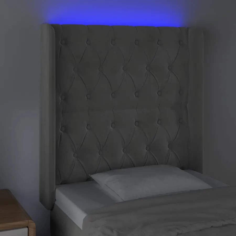 Tête de lit à LED Gris clair 83x16x118/128 cm Velours - 4