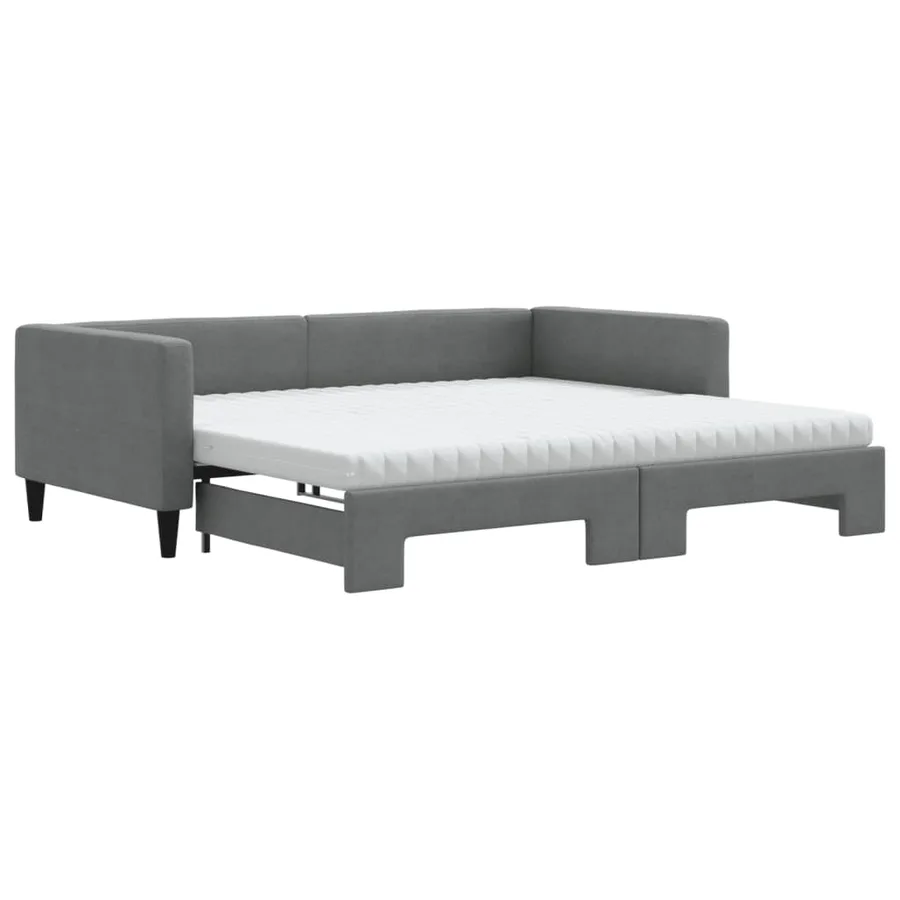 Lit de jour avec gigogne et matelas gris foncé 100x200 cm tissu - 2