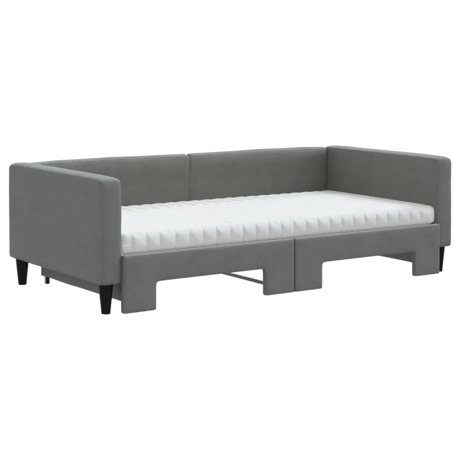 Lit de jour avec gigogne et matelas gris foncé 100x200 cm tissu - 3