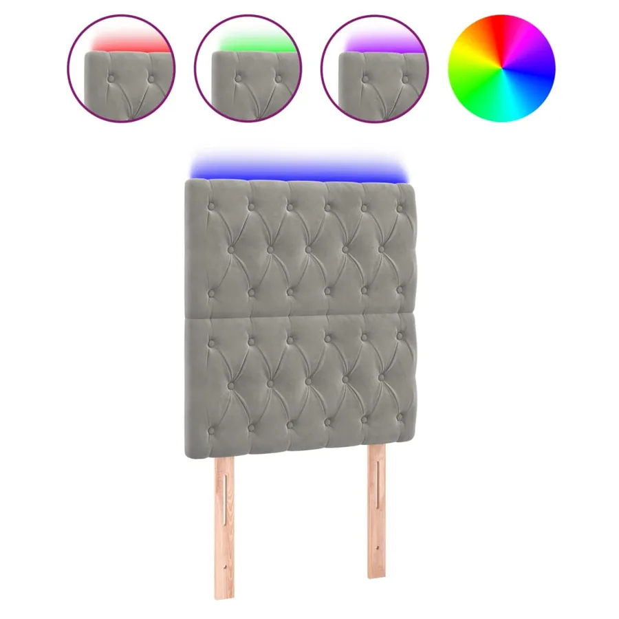 Tête de lit à LED Gris clair 80x7x118/128 cm Velours - 2