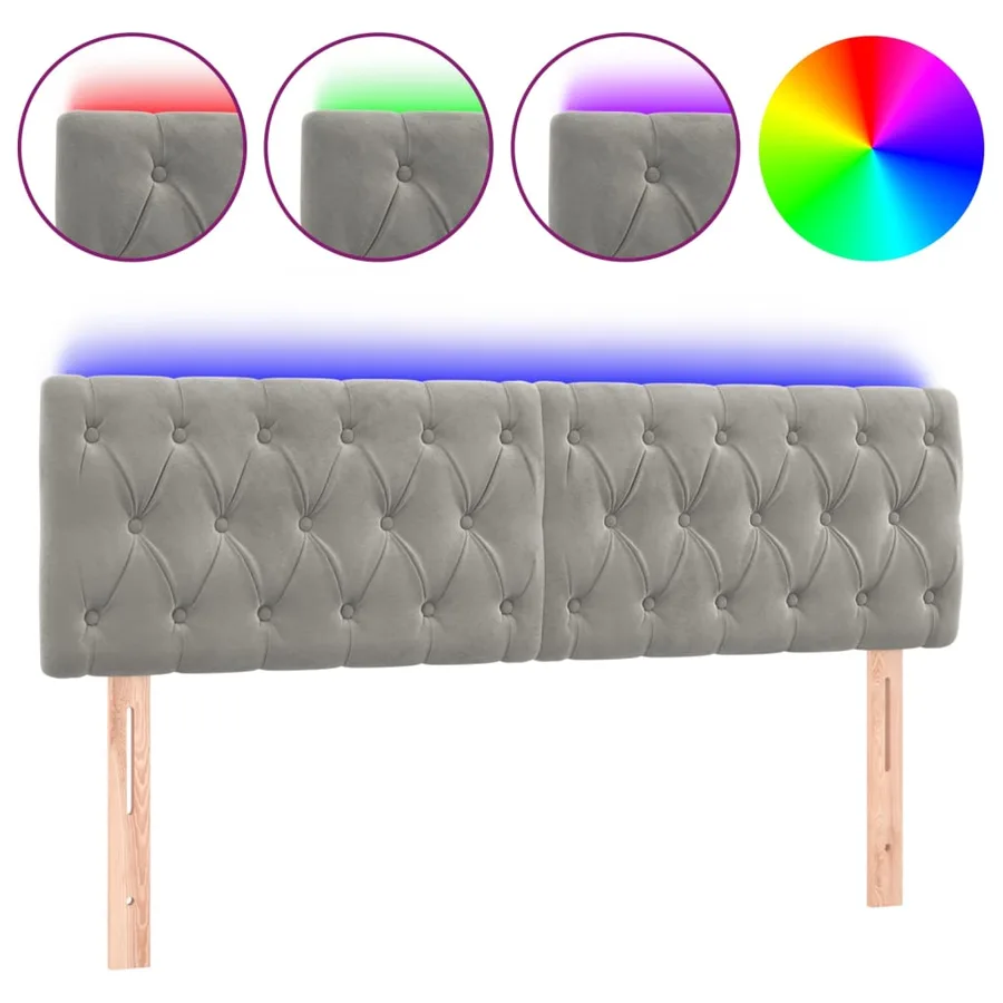 Tête de lit à LED Gris clair 160x7x78/88 cm Velours - 2