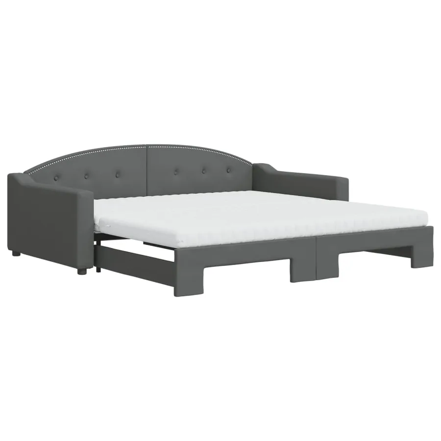 Lit de jour avec gigogne et matelas gris foncé 100x200 cm tissu - 2