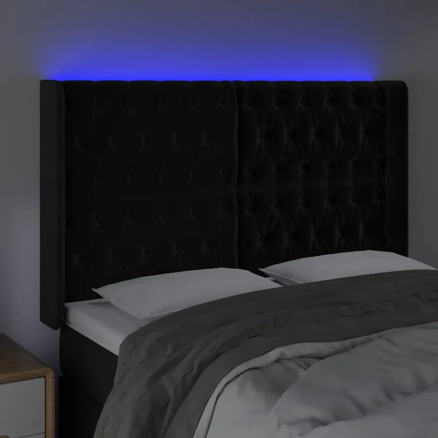 Tête de lit à LED Noir 163x16x118/128 cm Velours - 4