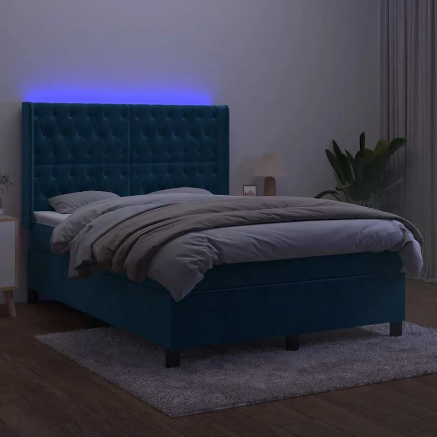 Sommier à lattes de lit matelas et LED Bleu foncé 140x200 cm - 4