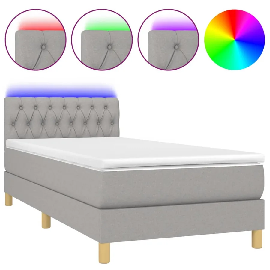 Sommier à lattes de lit avec matelas et LED Gris clair 90x200cm - 2
