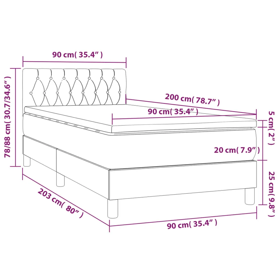 Sommier à lattes de lit avec matelas et LED Gris clair 90x200cm - 8