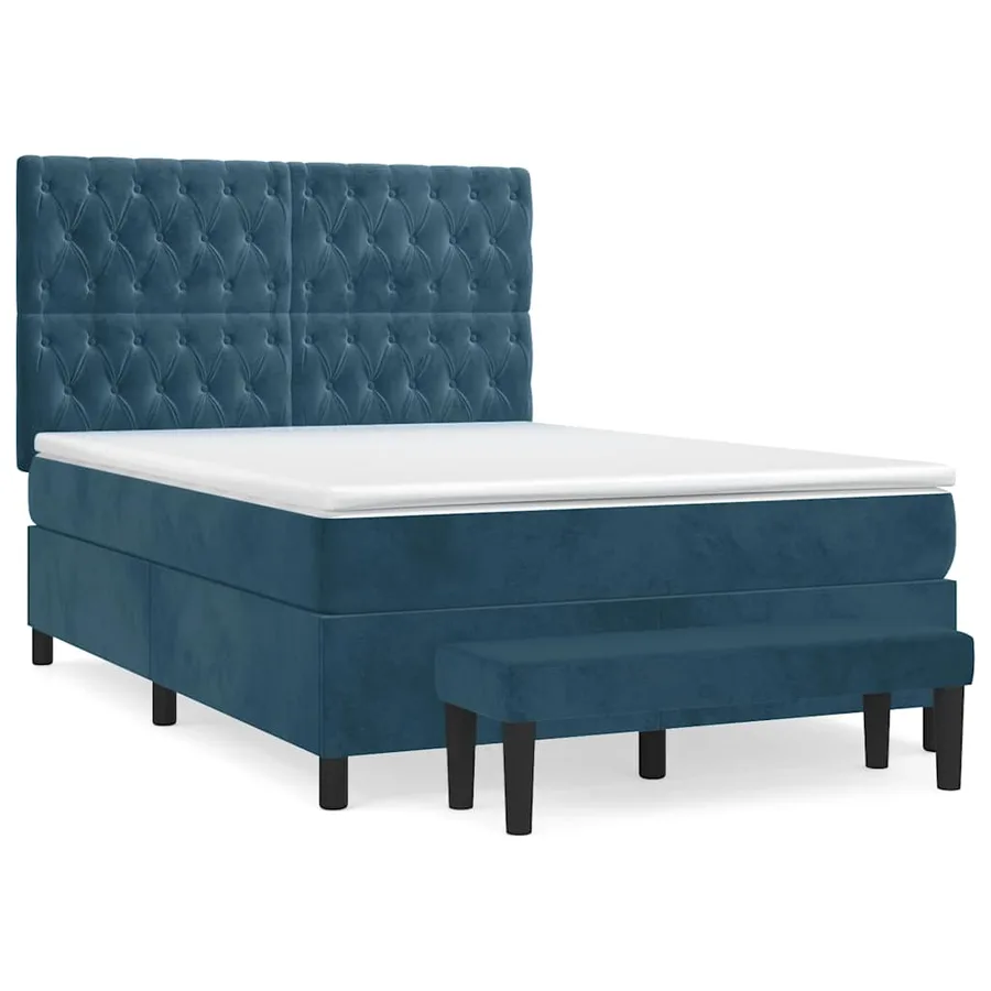 Sommier à lattes de lit et matelas Bleu foncé 140x190cm Velours - 2