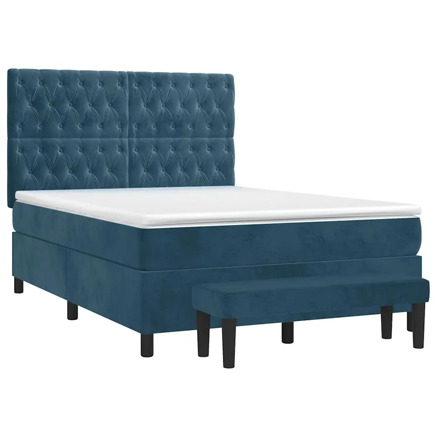 Sommier à lattes de lit et matelas Bleu foncé 140x190cm Velours - 3