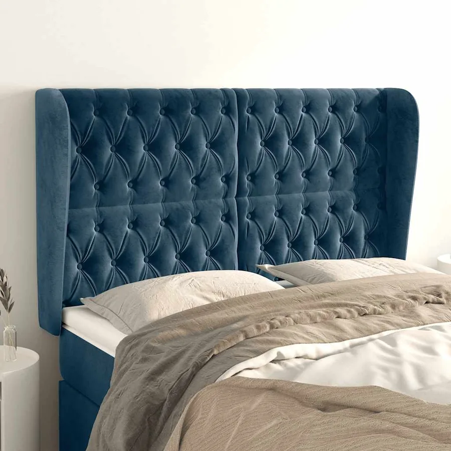 Tête de lit avec oreilles Bleu foncé 147x23x118/128 cm Velours