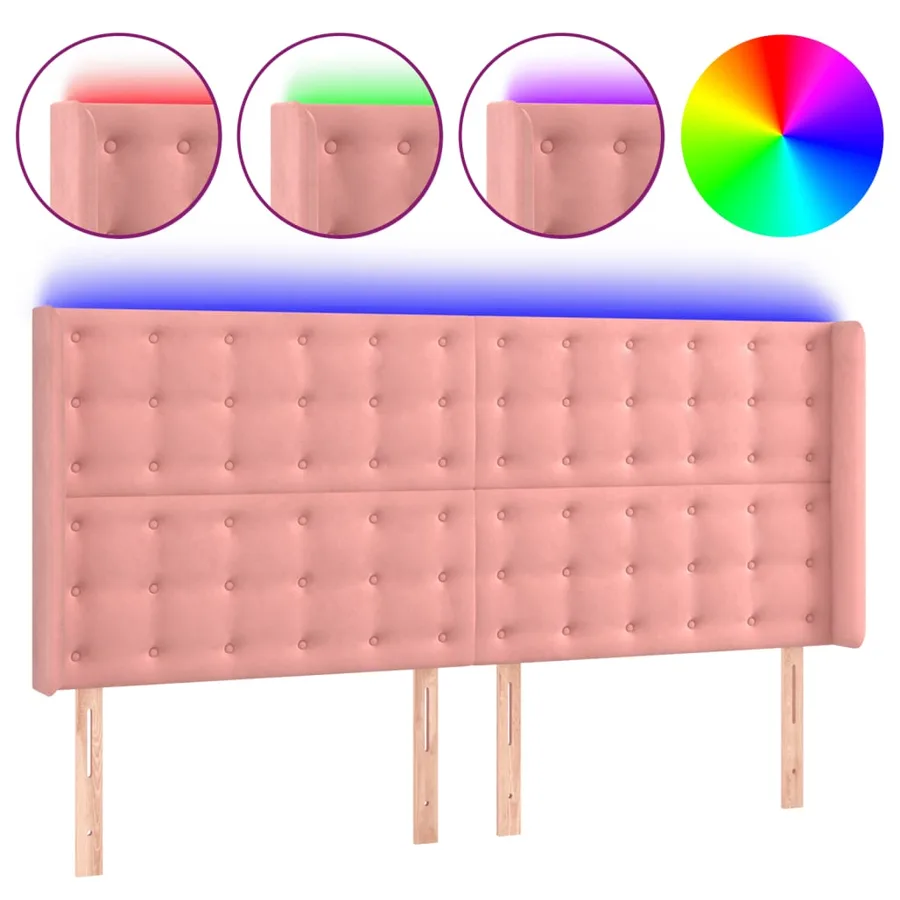 Tête de lit à LED Rose 183x16x118/128 cm Velours - 2