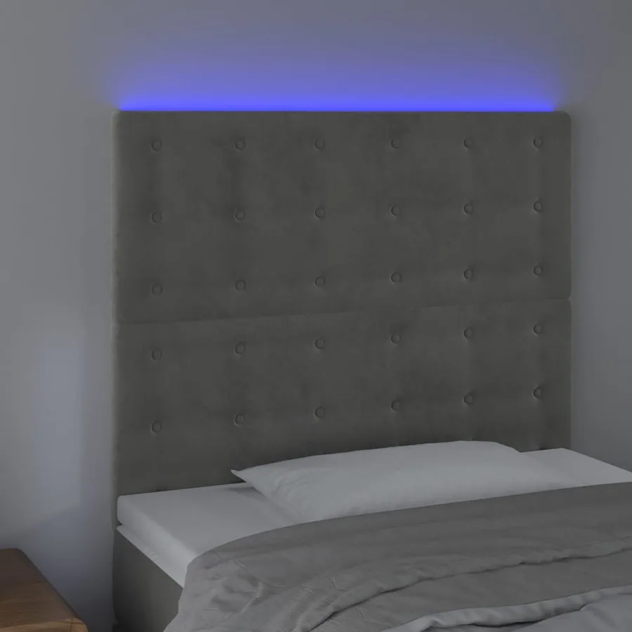 Tête de lit à LED Gris clair 90x5x118/128 cm Velours - 3