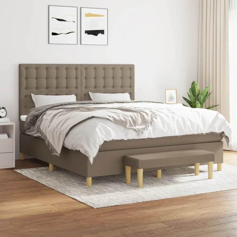 Sommier à lattes de lit avec matelas Taupe 180x200 cm Tissu