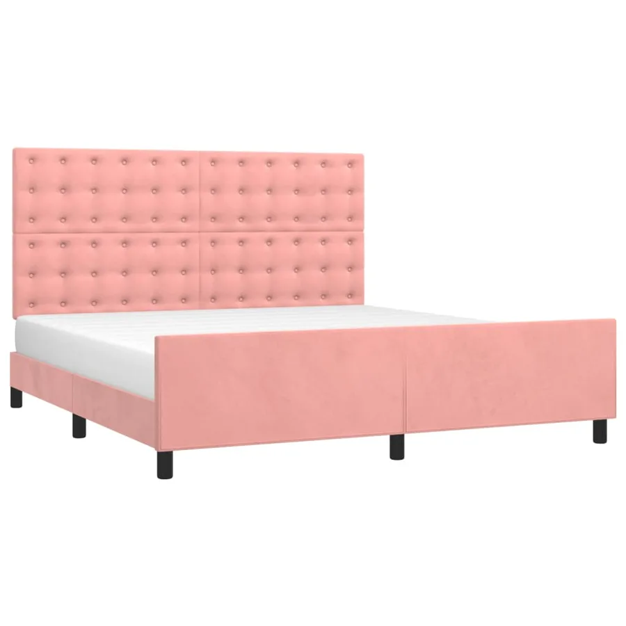 Cadre de lit sans matelas rose velours - 3