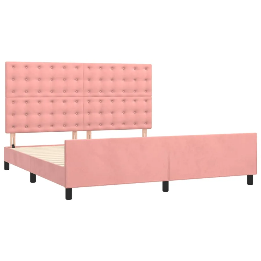 Cadre de lit sans matelas rose velours - 4