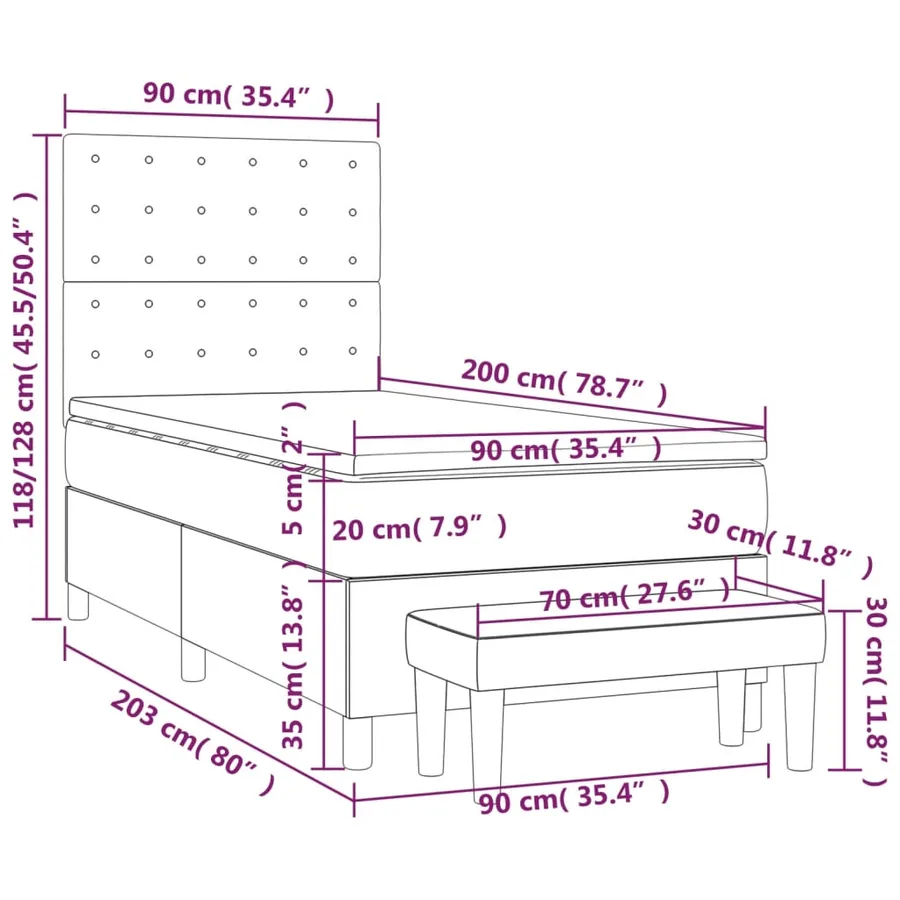 Sommier à lattes de lit et matelas Gris clair 90x200 cm Velours - 8