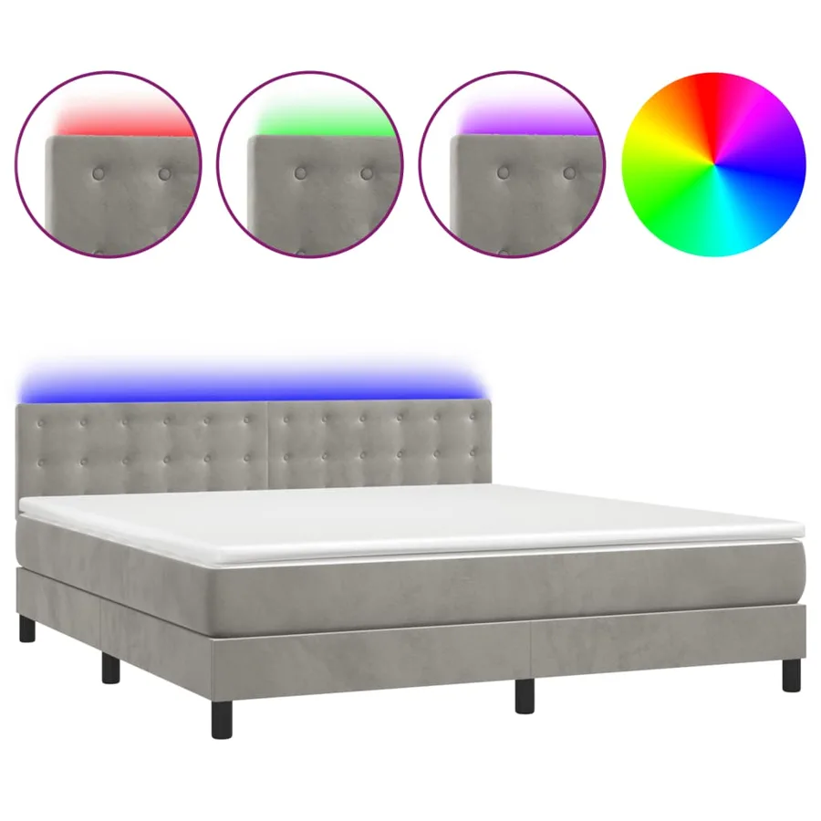 Sommier à lattes de lit matelas et LED Gris clair 180x200 cm - 2