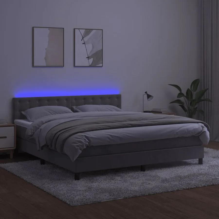 Sommier à lattes de lit matelas et LED Gris clair 180x200 cm - 4